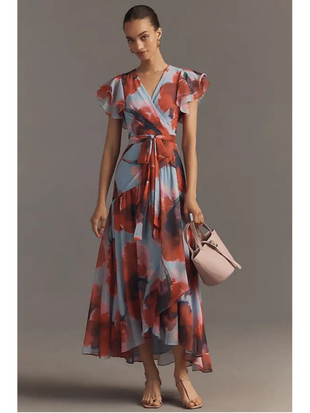 Women's Hutch Floral Wrap Midi Dress XSP Blue Red